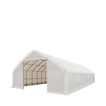 30' x 70' Straight Wall Peak Ceiling Storage Shelter with Heavy Duty 17 oz PVC Cover & Drive Through Doors, TMG-ST3070V