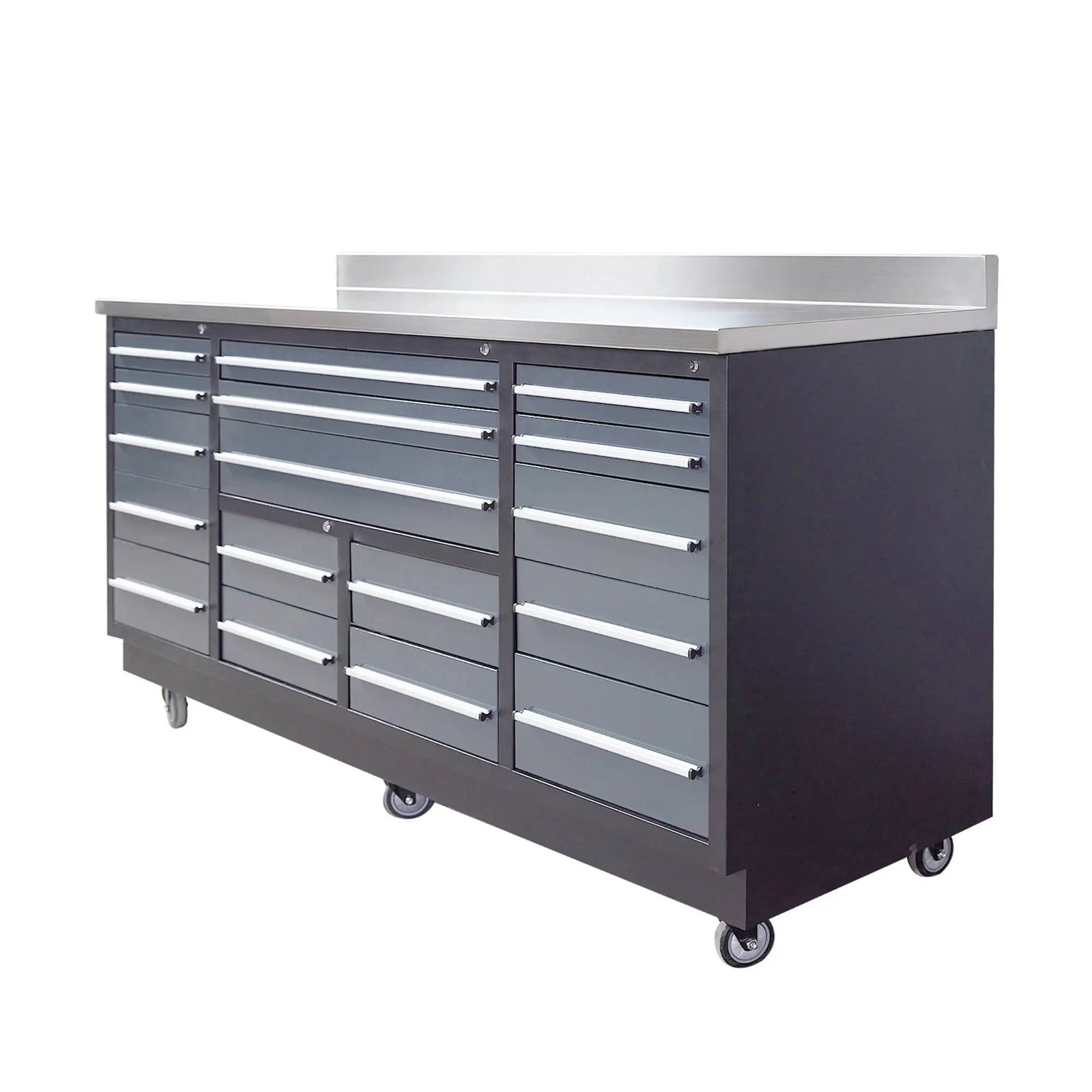 Pro-Series-7-Ft-17-Drawer-Workbench-with-Stainless-Steel-Top-Ball-Bearing-Double-Slides-Casters-TMG-WB717